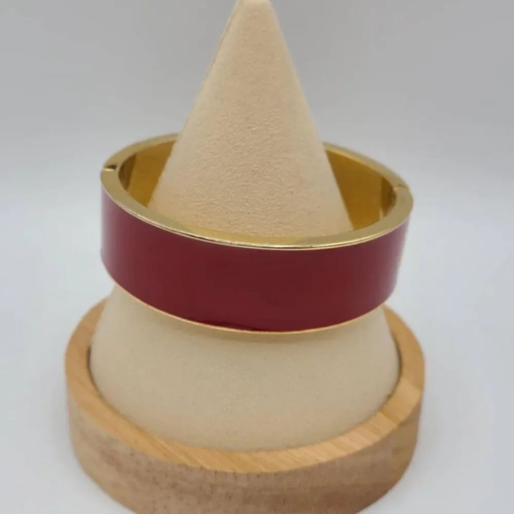 J Crew Dark Red Enamel Hinged Bangle Bracelet